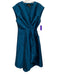 Donna Karan Size 8 Blue Polyester Cap Sleeve Sheen Faux Wrap Tea Length Dress Blue / 8