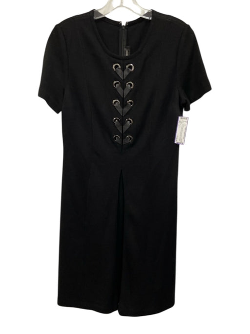 St John Size 4 Black Wool Blend Short Sleeve Lace Up Front Grommet Dress Black / 4