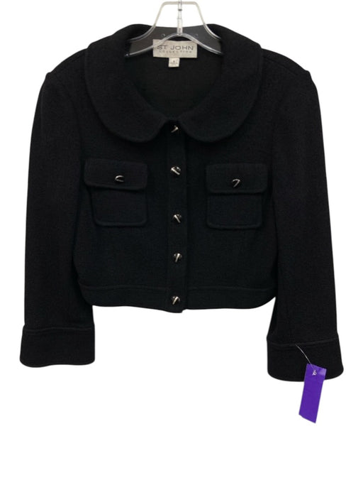 St. John Collection Size 4 Black Wool Knit Peter Pan Collar Button Up Jacket Black / 4