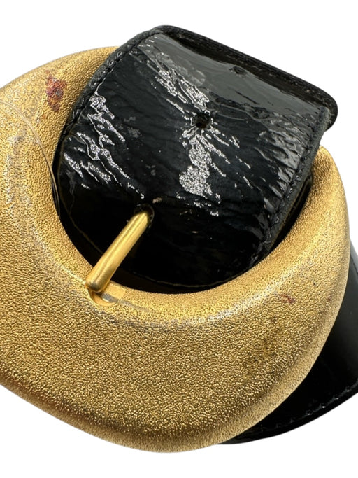St John Black & Gold Patent Leather Brushed Metal Oversized Buckle Belts Black & Gold / P