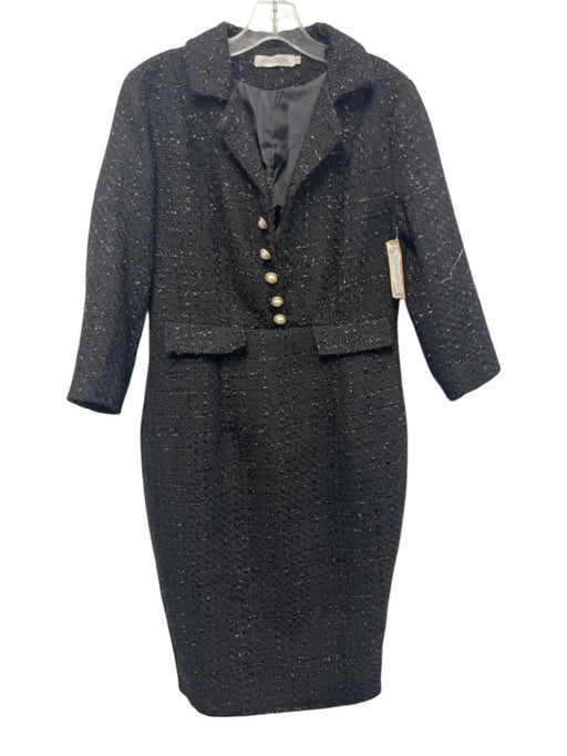 Misslook Size L Black No Fabric Tag Tweed 3/4 Sleeve 1/2 Button Collared Dress Black / L