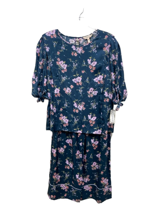 Rebecca Taylor Size 4/6 Navy Blue & Pink Print Silk & Viscose Floral Pant Set Navy Blue & Pink Print / 4/6