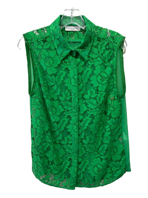 Sandro Size 2 Green Rayon & Polyamide Lace Collar Hidden Buttons Sleeveless Top Green / 2