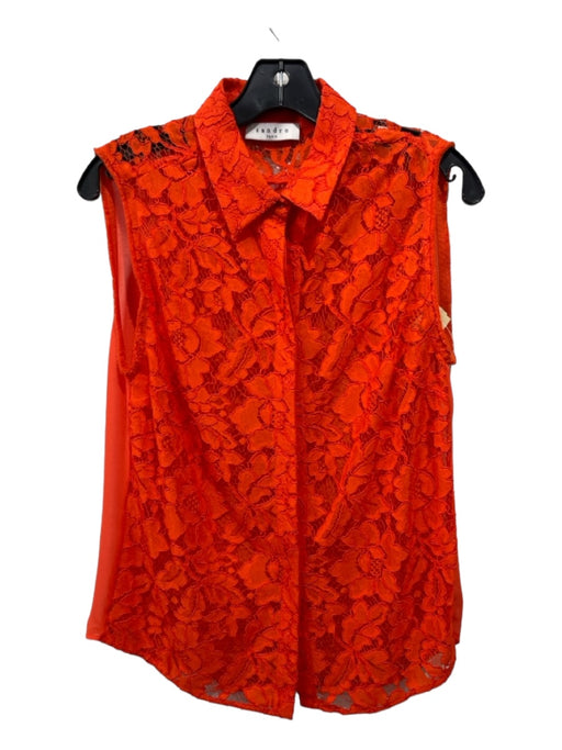Sandro Orange Rayon & Polyamide Lace Collar Hidden Buttons Sleeveless Top Orange