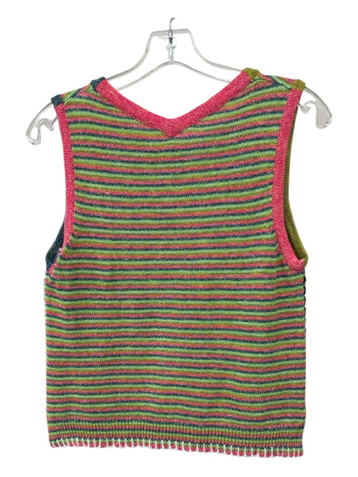 YanYan Knits Size M Green, Pink, Blue Cotton Stripe Toggle Buttons Vest Top Green, Pink, Blue / M