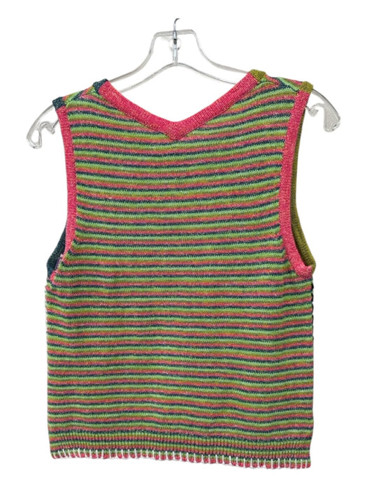 YanYan Knits Size M Green, Pink, Blue Cotton Stripe Toggle Buttons Vest Top Green, Pink, Blue / M