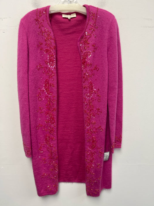 Escada Size 38 Hot pink Cashmere Blend Long Sleeve Floral Beading Sweater