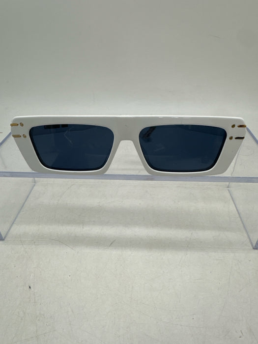 Christian Dior White Acetate Tinted Lens Rectangle Slim Flat Top Sunglasses