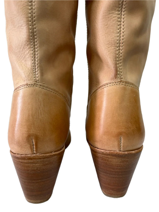 Frye Shoe Size 7 Light Bronze Leather Stacked Almond Toe Knee High Boots