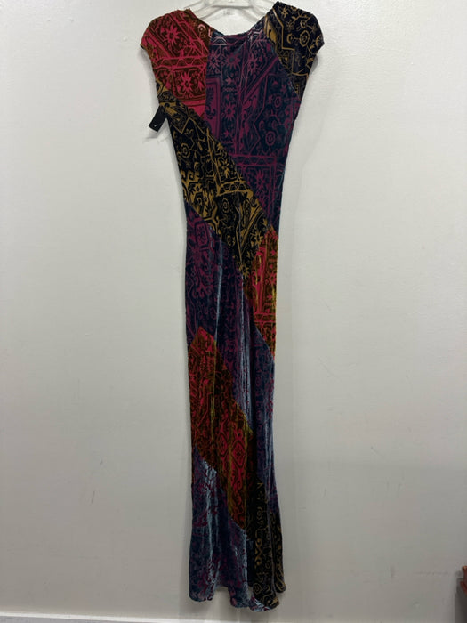 Johnny Was Size Small Blue, Red, Yellow Rayon Blend Sleeveless Velvet Midi Dress