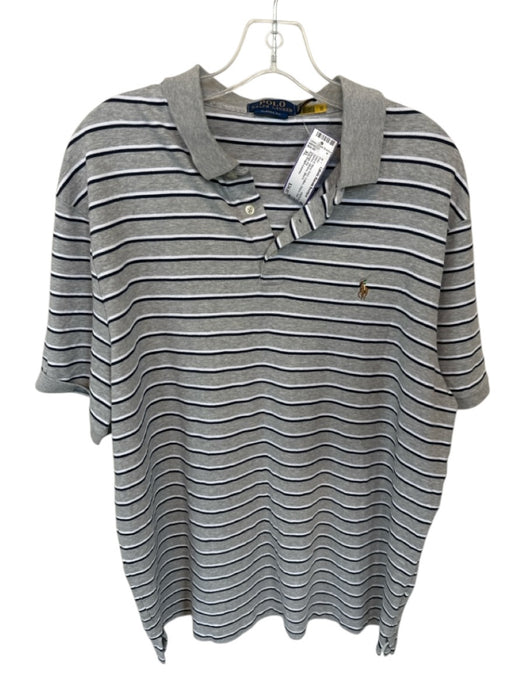 Polo Ralph Lauren Size XL Gray & Navy Print Cotton Striped Men's Polo Gray & Navy Print / XL