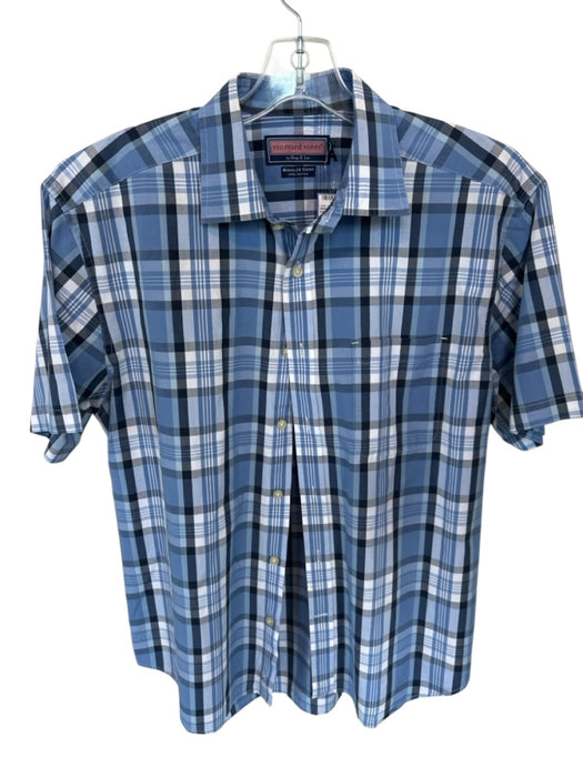 Vineyard vines Size M Blue & Navy Cotton Plaid Button Down Men's Shirt Blue & Navy / M