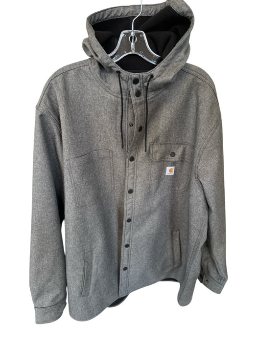 Carhartt Size XL Grey Polyester Hood Button closure Drawstring Men's Jacket Grey / XL