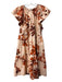 Marie Oliver Size Small Peach & Orange Cotton Abstract Floral Elastic Neck Dress Peach & Orange / Small