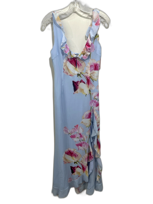 Runaway The Label Size M Light Blue & Pink Polyester Floral V Neck Ruffle Dress Light Blue & Pink / M