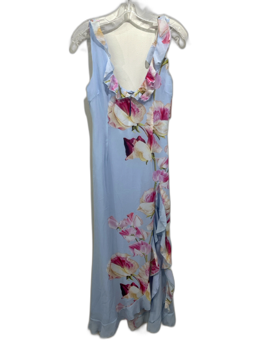 Runaway The Label Size M Light Blue & Pink Polyester Floral V Neck Ruffle Dress Light Blue & Pink / M
