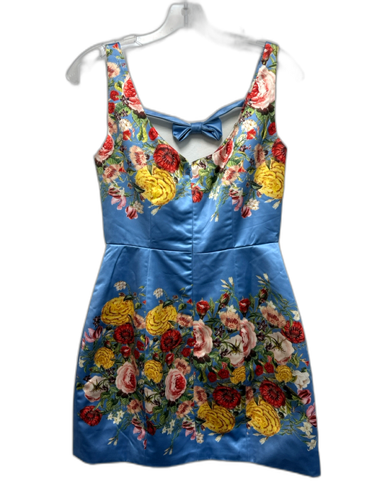 Damaris Bailey Size XS Blue & Multi Polyester Satin Floral Sleeveless Dress Blue & Multi / XS