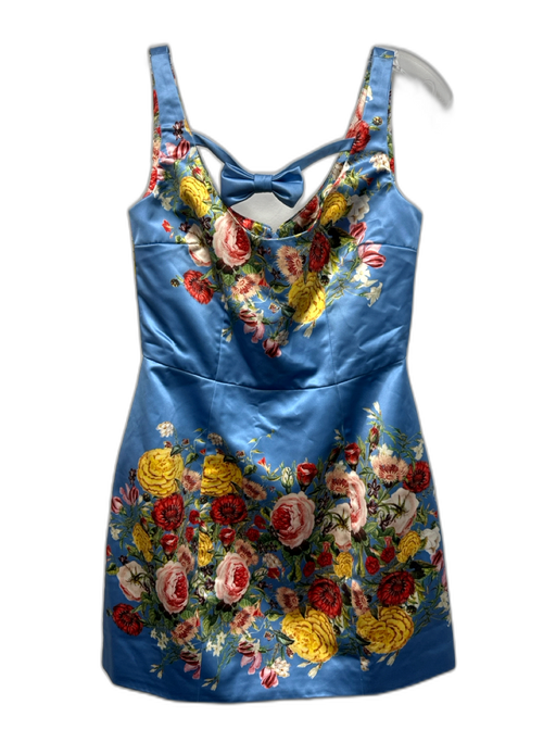 Damaris Bailey Size XS Blue & Multi Polyester Satin Floral Sleeveless Dress Blue & Multi / XS