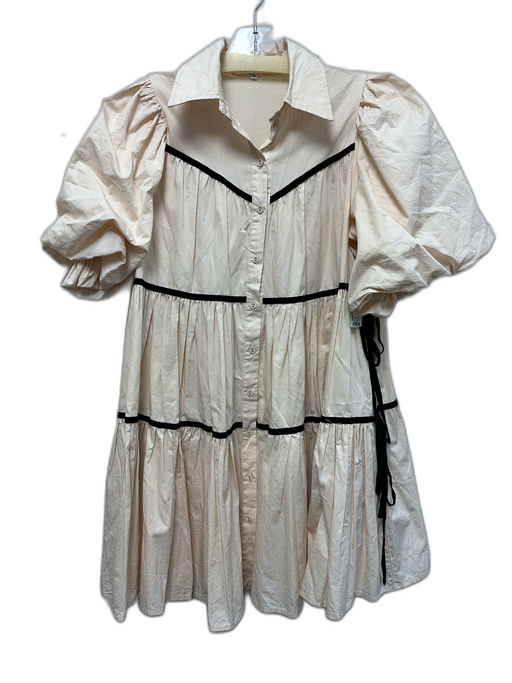 Sofie the Label Size S Cream White & Black Cotton Contrast Trim Dress Cream White & Black / S