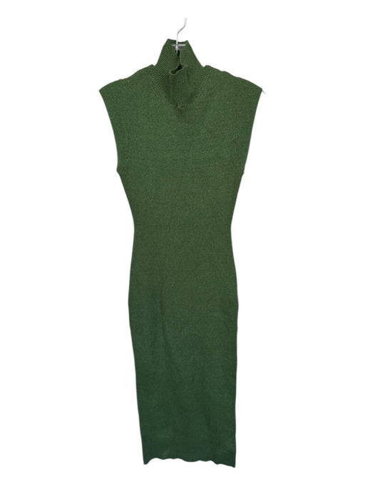 Zara Size M Green Viscose Blend Mock Neck Sleeveless Ribbed metallic Dress Green / M