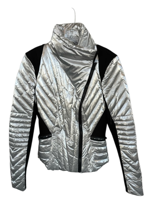 Blanc Noir Size S Silver & Black Nylon Puffer Metallic Athletic Jacket Silver & Black / S