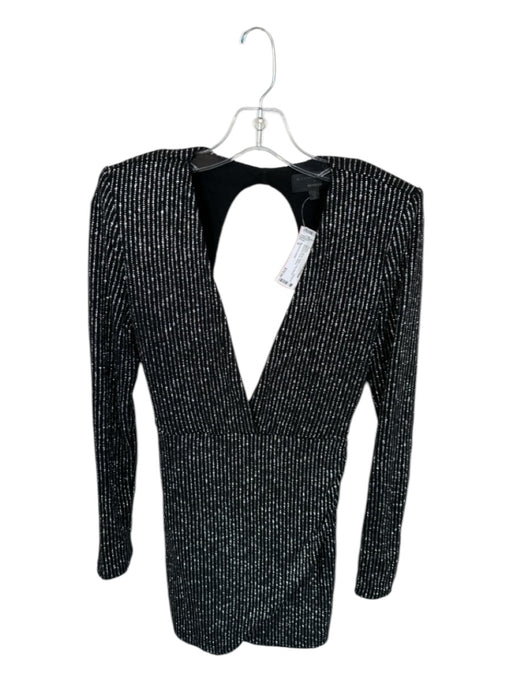 Michael Costello Size S Black & Silver Glitter Long Sleeve Shoulder Pads Dress Black & Silver / S