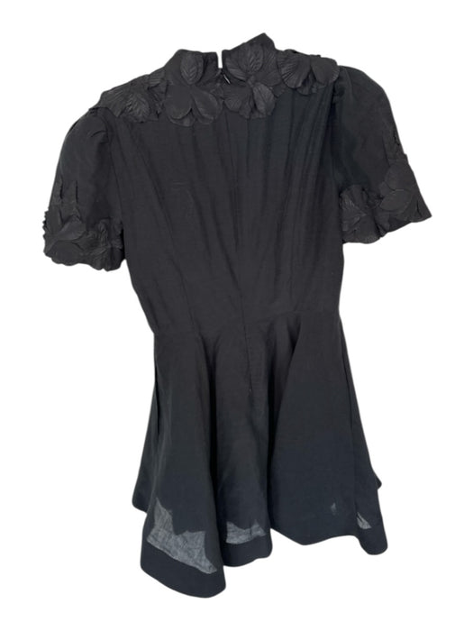 Antonio Melani Size 4 Black Linen Blend Short Sleeve Flower Application Dress Black / 4