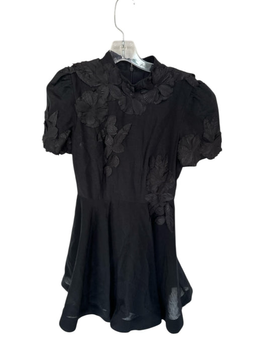 Antonio Melani Size 4 Black Linen Blend Short Sleeve Flower Application Dress Black / 4