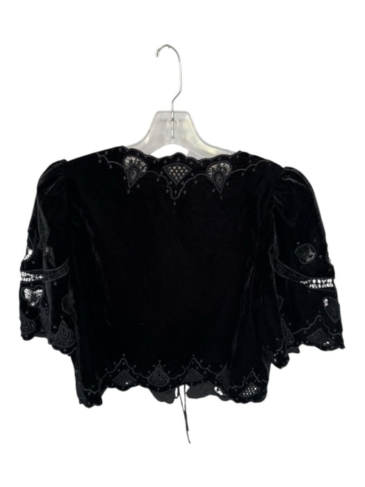 Sea New York Size M Black Velvet Short Sleeve Lace Detail Front Tie Top Black / M