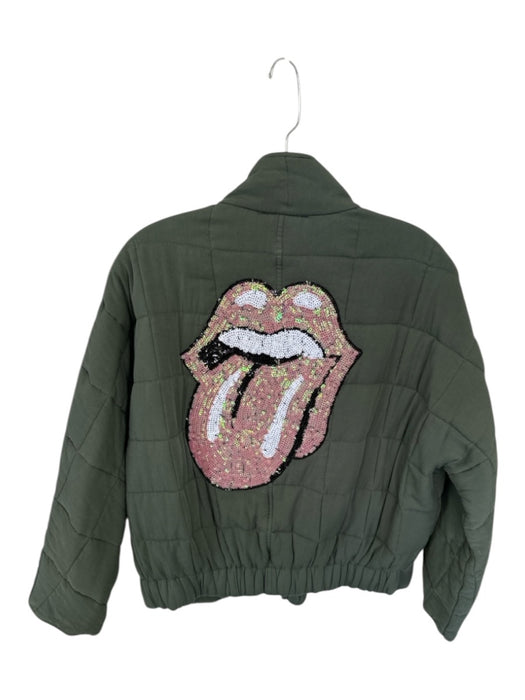 Sojara Size Est M Army Green Cotton Patches Quilted Full Zip Sequins Jacket Army Green / Est M