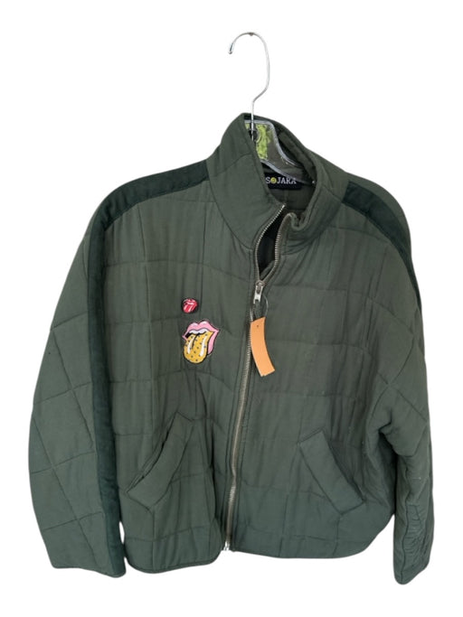 Sojara Size Est M Army Green Cotton Patches Quilted Full Zip Sequins Jacket Army Green / Est M