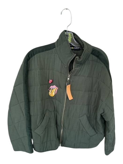 Sojara Size Est M Army Green Cotton Patches Quilted Full Zip Sequins Jacket Army Green / Est M