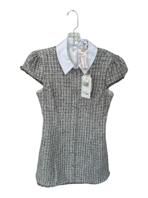 Likely Size 4 Brown & White Cotton Blend Cap Sleeve Tweed Collar Dress Brown & White / 4