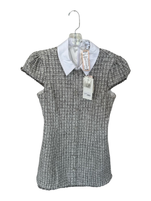 Likely Size 4 Brown & White Cotton Blend Cap Sleeve Tweed Collar Dress Brown & White / 4