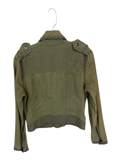 Jakett Size S Olive Green Cotton Raw Hem Faux Leather Accents Moto Jacket Olive Green / S