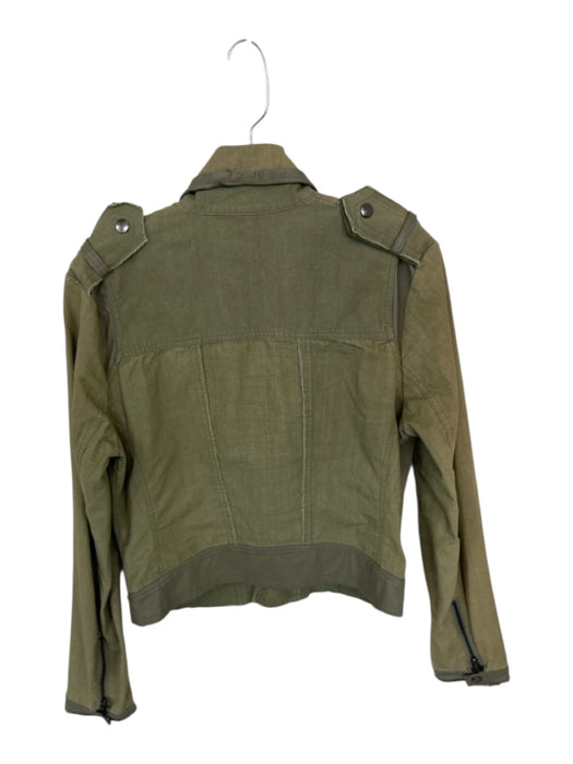Jakett Size S Olive Green Cotton Raw Hem Faux Leather Accents Moto Jacket Olive Green / S