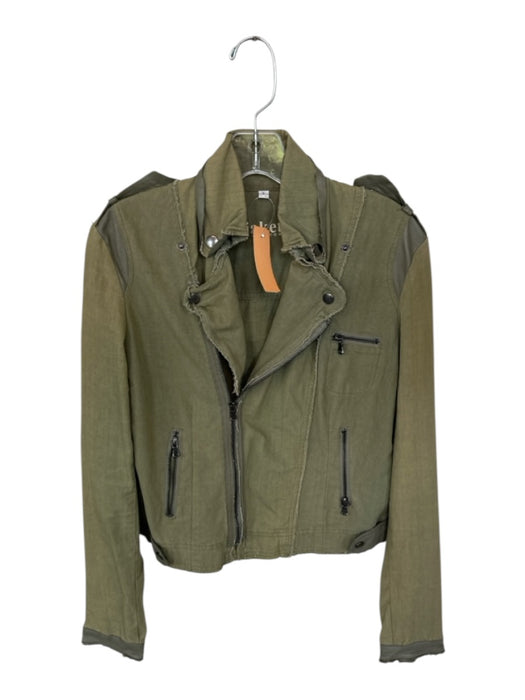 Jakett Size S Olive Green Cotton Raw Hem Faux Leather Accents Moto Jacket Olive Green / S