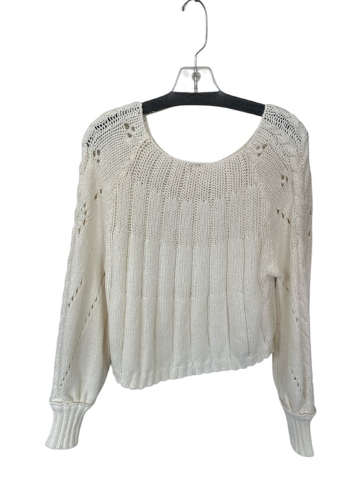 Free People Size S Ivory Cotton Blend Long Sleeve Cable Knit Sweater Ivory / S