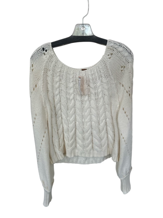 Free People Size S Ivory Cotton Blend Long Sleeve Cable Knit Sweater Ivory / S
