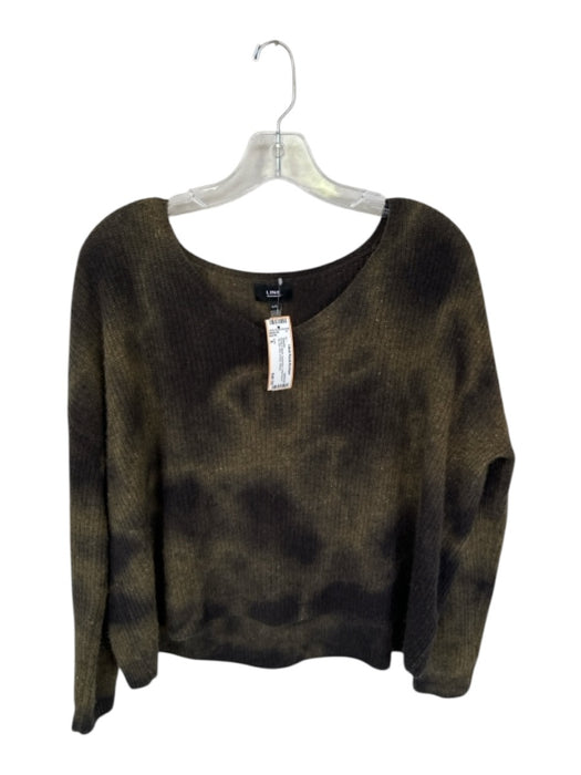 Line Size S Green & Black Cashmere Long Sleeve Tie Dye Knit V Neck Sweater Green & Black / S
