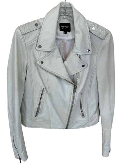 Lamarque Size M Bone Leather Long Sleeve Silver Hardware Moto Jacket Bone / M