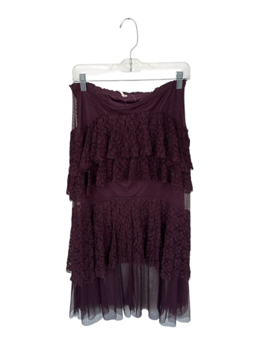 Free People Size S Plum Lace Elastic Waist Tiered Swiss Dot Maxi Skirt Plum / S