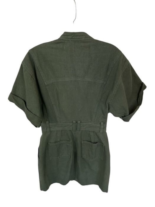 Aqua Size S Army Green Cotton Short Cuff Sleeve Snap Button Front Pockets Dress Army Green / S