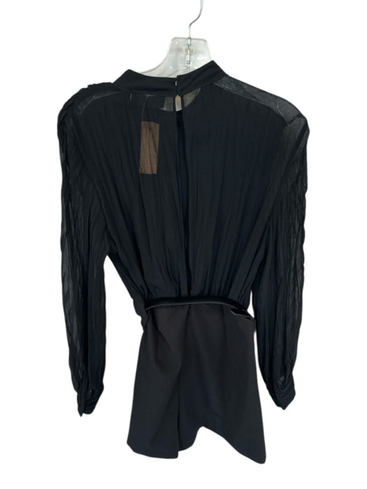 Zara Size S Black Polyester Long Sleeve Crinkle Open Back Belt Inc Dress Black / S