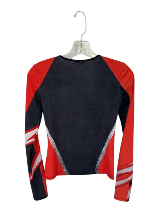 Miaou Size S Red & Charcoal Print Nylon Blend Long Sleeve Abstract Top Red & Charcoal Print / S
