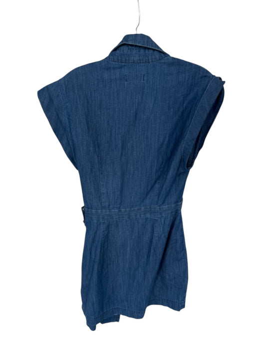 7 For All Mankind Size S Med Dark Wash Chambray Cap Sleeve Wrap Front Dress Med Dark Wash / S