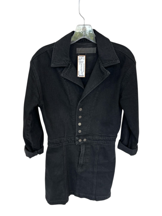 GRLFRND Size S Black Cotton Blend Long Sleeve Snap buttons Collar Denim Dress Black / S