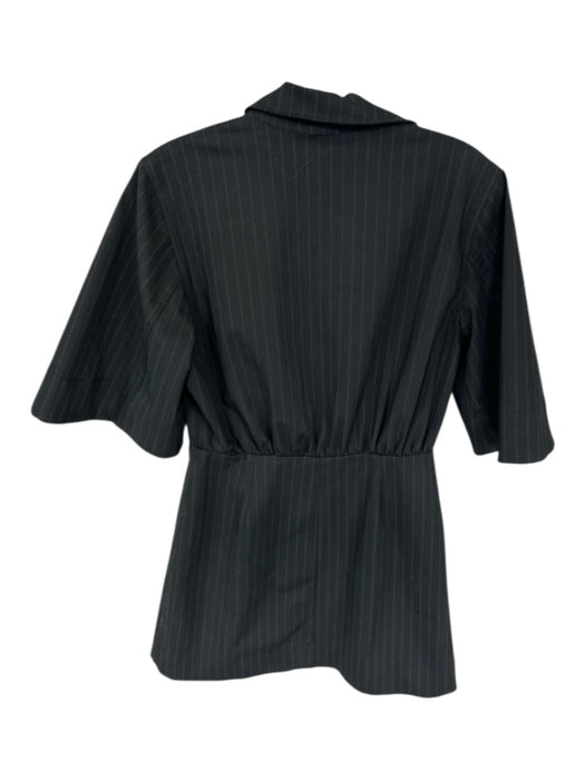 Ganni Size 38 Black & Green Cotton 3/4 Balloon Sleeve Pinstripe Collar Dress Black & Green / 38
