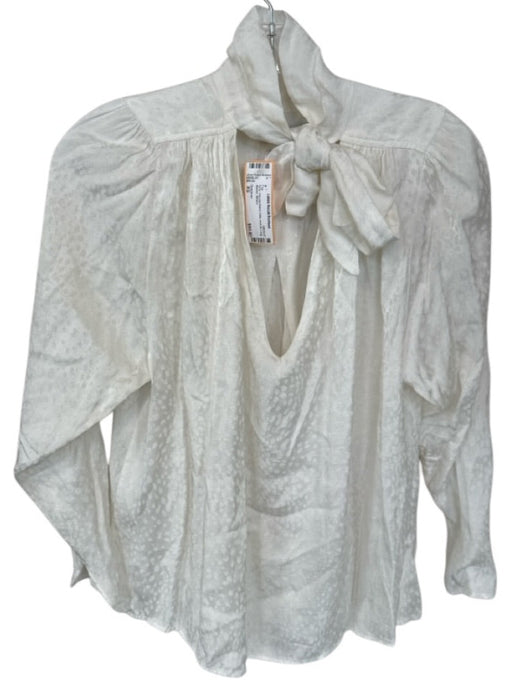 Overlover Size XS Ivory Viscose Blend Dots neck tie Long Sleeve Top Ivory / XS