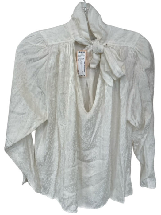 Overlover Size XS Ivory Viscose Blend Dots neck tie Long Sleeve Top Ivory / XS